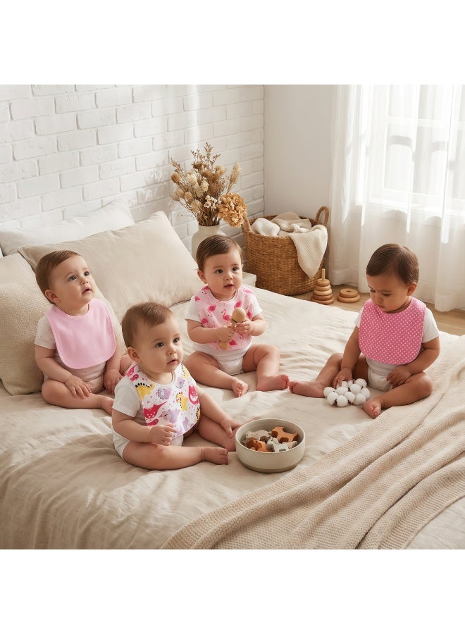 RooRound Baby Bibs 4 Pack - Soft & Absorbent 100% Cotton Adjustable Bibs for Newborn, Infant & Toddlers: Drooling, Teething, Feeding, Stain-Resistant A-Class Safe Neutral (Pink) - Image 2